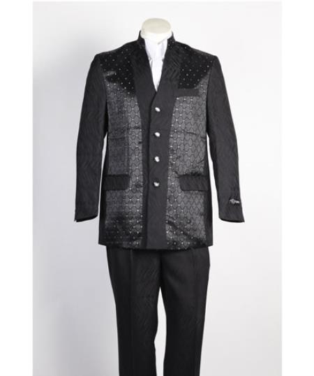 4 Button Men's Suit Velvet Black main image 1