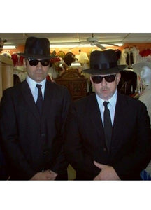Blues Brothers Black Suit Costume + White Shirt & Skinny Black Tie and Same Hat