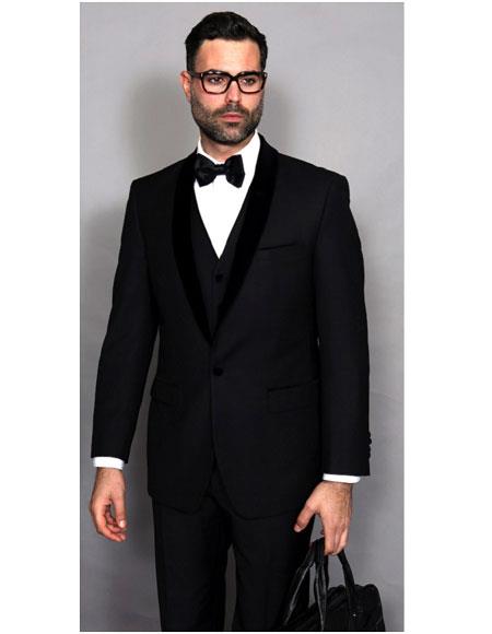 Mensusa Men's Statement Suits Clothing Confidence Tuxedo Black Modern Fit Suit ...