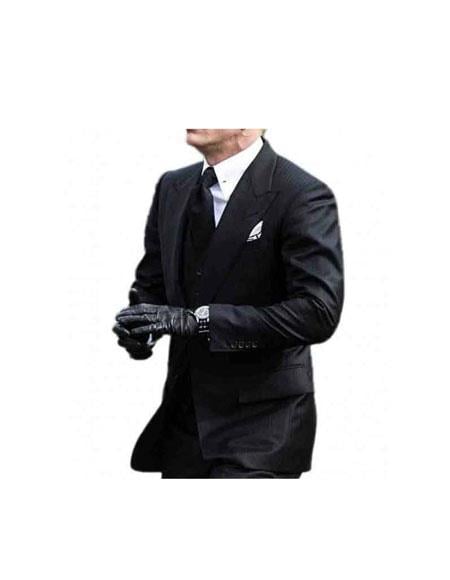 Men's  2 Button Peak Lapel Black James Bond Outfit