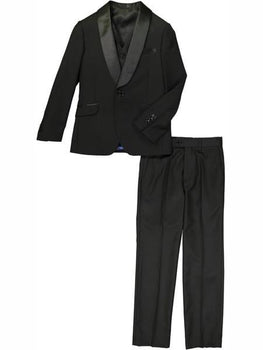 3 Pc Satin Collar Shawl Lapel Kids Sizes Black Tuxedo Suit Perfect for toddler Suit wedding attire outfits