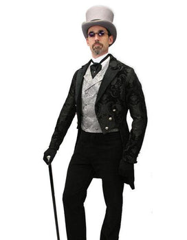 Men’s Black velvet trimmed regency tapestry modern fit Tailcoat