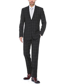 Men'S Black Windowpane Plaid Slim Fit Two Piece Suit
