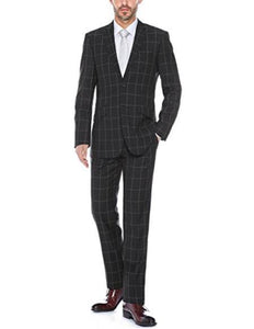 Men'S Black Windowpane Plaid Slim Fit Two Piece Suit