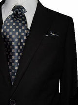 Bertolini Wool Fabric Men's Solid Black Two Button Wool Blends Suit