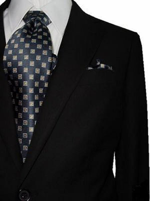 Bertolini Wool Fabric Men's Solid Black Two Button Wool Blends Suit