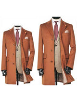 Men's Dress Coat 3 Button Copper ~ Rust ~ Cognac Dakr Orange Wool Overcoat