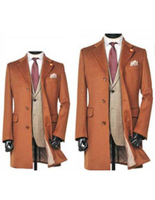Men's Dress Coat 3 Button Copper ~ Rust ~ Cognac Dakr Orange Wool Overcoat