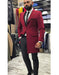 Men's Burgundy Buttons Closure  Peak Lapel Besom Chest Pocket Jacket