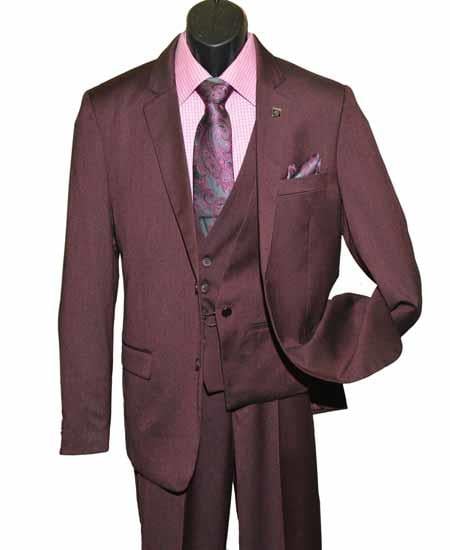 Men's 3 Piece Burgundy ~ Wine ~ Maroon Suit Chain Closure Vested Suit