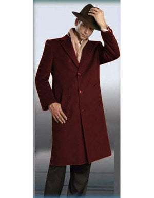 Men's Authentic Alberto Nardoni Brand Burgundy ~ Wine ~ Maroon Color Full Length Coat Long Men's Dress Topcoat - Winter coat