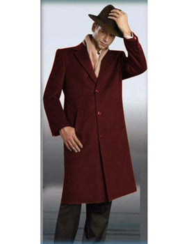Men's Authentic Alberto Nardoni Brand Burgundy ~ Wine ~ Maroon Color Full Length Coat Long Men's Dress Topcoat - Winter coat