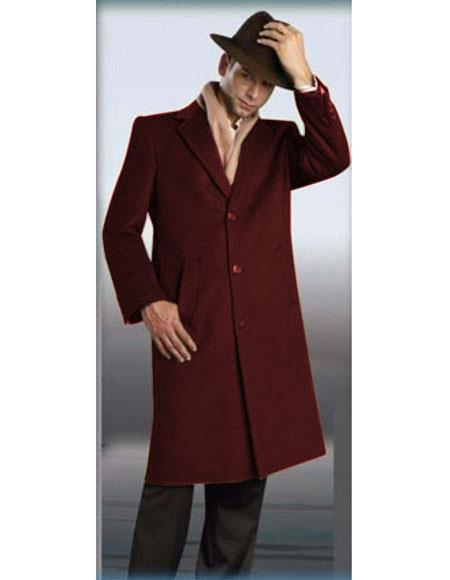 Men's Authentic Alberto Nardoni Brand Burgundy ~ Wine ~ Maroon Color Full Length Coat Long Men's Dress Topcoat - Winter coat