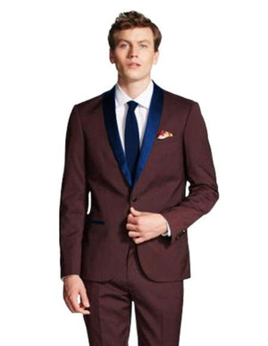 Men's Navy Blue Shawl Lapel Burgundy ~ Wine ~ Maroon Color tuxedo jacket Burgundy Tuxedo