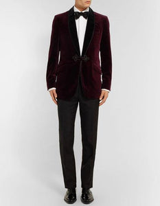 Men's Burgundy ~ Wine ~ Maroon Color Slim fit two-tone cotton velvet tuxedo jacket Burgundy Tuxedo