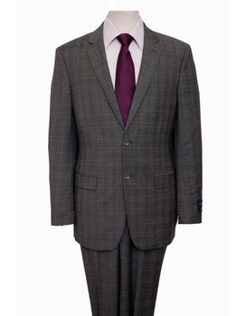 Mens Plaid Suit Designer Affordable Inexpensive Men's Windowpane Pattern Gray Suit Flat Front Pant