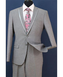 Men's Two Toned And Fashion Gray Trim Lapel Wedding / Prom / Homecoming Tuxedo Vested 3 Pieces