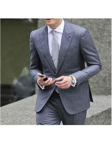 Men's Christian  Grey Two Button Fully Lined Peak Lapel Suit