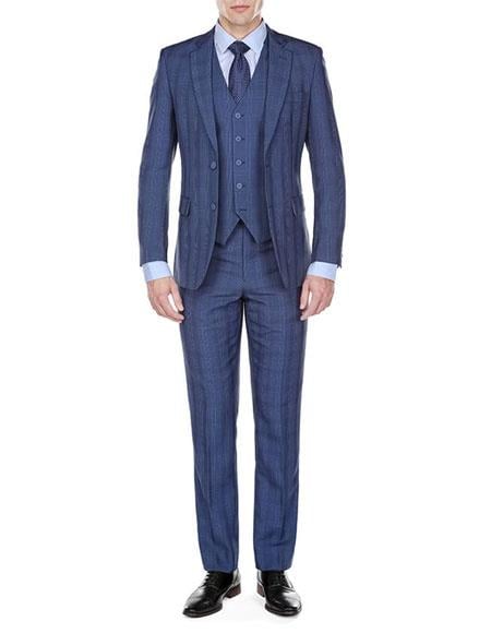 Men's Indigo ~ Bright Blue Plaid checkered check pattern suit 2 Button ...