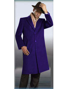 Men's Authentic Indigo ~ Bright Blue Full Length Coat Long Men's Dress Topcoat -  Winter coat