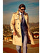 Men's high fashion flip up collar khaki trenchcoat