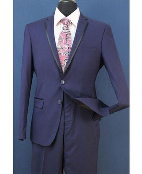 Men'S Midnight Blue Two Toned And Fashion Trim Lapel Wedding / Prom / Homecoming Tuxedo Vested 3 Pieces