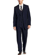 Men's 3 Piece Peak Lapel Polyester Pinstripe Big & Tall Dark Navy Blue Suit For Men