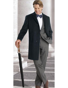 Men's Navy 3 Buttons  Long Jacket Modern Fit Overcoat