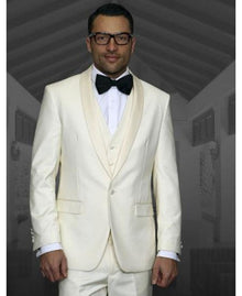 Men's Off White Shawl Lapel 1 Button Modern Fit Tuxedo