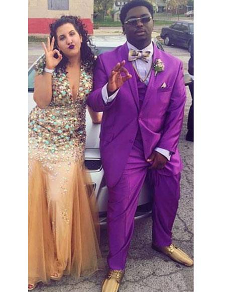 Men's Purple Button Closure  Shawl Lapel Jacket