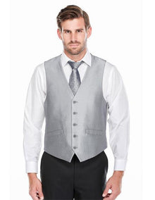 Men's Silver Shark-skin Five Button Classic Fit Vest