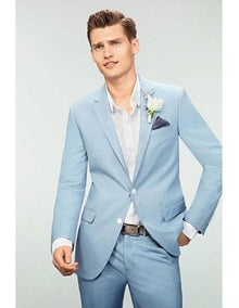 Sky Baby Blue Powder Blue 2 Button Suit For Men