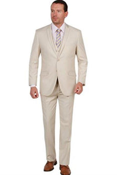 Tan Men's 3 Piece Notch Collar Side Vent Vested Slim Fit Suit