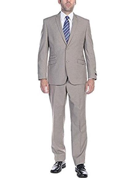Men's Slim Fit Suit - Fitted Suit - Skinny Suit Men's Tan Two Button Cheap Priced Business Suits