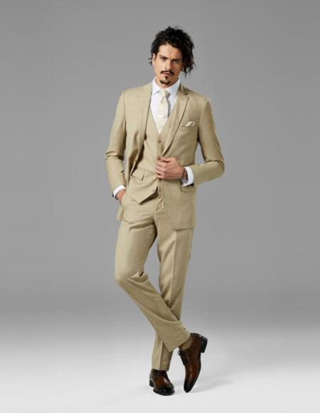 Men's Tan best Suit buy one get one suits free sharkskin Suit