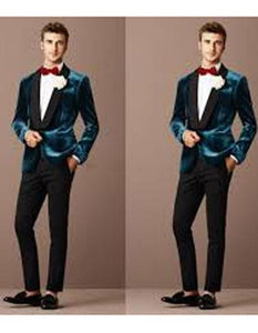 Alberto Narodni Dark Teal Blue Velvet Fabric Dinner Jacket (Greenish Blue) Fashion Tuxedo For Men