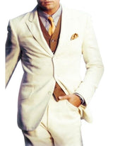 Men's 3 Button Peak Lapel Side Vents White Suit