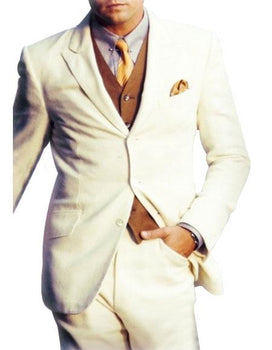 Men's 3 Button Peak Lapel Side Vents White Suit