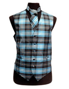 Men's White/Turquoise  Slim Fit Polyester Plaid Design Fashion Set - Men's Neck Ties - Mens Dress Tie - Trendy Mens Ties