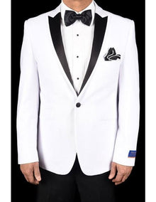 Men'S White Super 150'S Viscose Blend 1 Button Tuxedo Solid Pattern Slim Fit Dinner Jacket