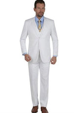 Men's Slim Fit 3 Piece Notch Collar Side VentVested White Suit