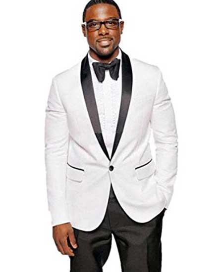 Men's White 1 Button Groomsman Shawl Lapel Tuxedo Suit