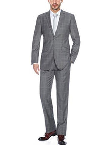 Men's windowpane plaid slim fit two piece Grey suit