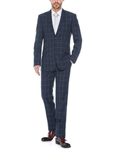 Men's windowpane plaid Dark navy slim fit two piece suit