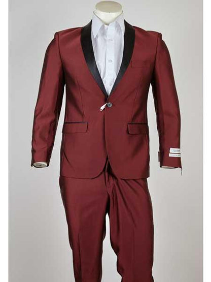 Men's Black Shawl Lapel 1 Button Classic Fit Burgundy ~ Wine ~ Maroon Suit