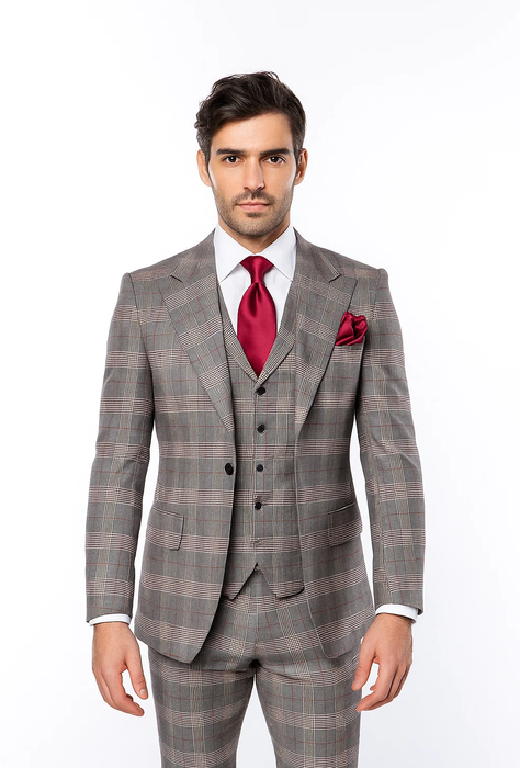 Suits With Baggy Pleated Pants - Wide Leg Pants 100% Wool - Classic Fit Single Breast Lapel Vest by Rossiman