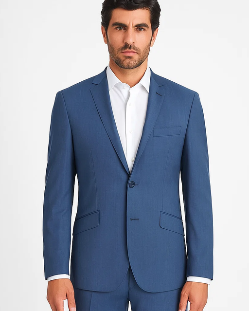 Renoir Clothing - Renoir Suit - Renoir Fashion - Single Breasted Wool Blend Slim Fit Blue Renoir Suit