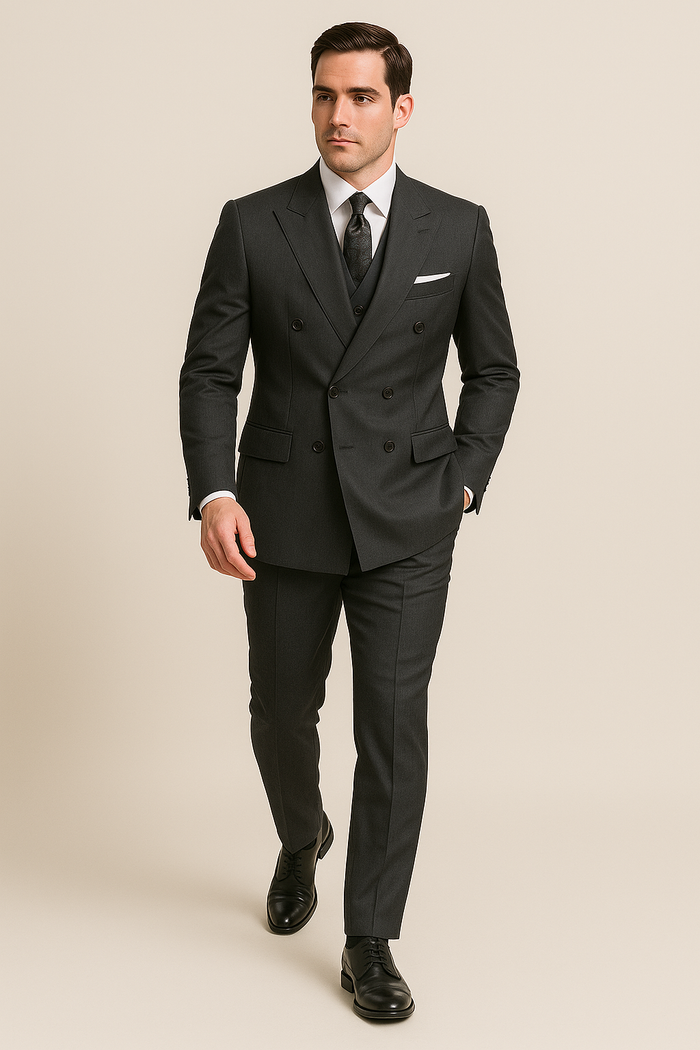 Mens Classic Poplin Double Breasted Suit in Charcoal - Image 6
