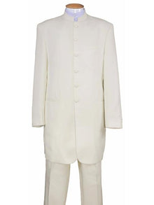 Men's 6 Button Two Piece Mandarin Banded Collar Cream Long Jacket - Men's Preaching Jacket