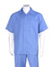 Men's Casual Sky Baby Blue Short Sleeve Plain Two Pieces Casual Two Piece Walking Outfit For Sale Pant Sets Suits with Matching Pleated Pants - Mens Linen Suit